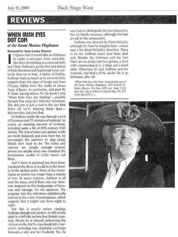 Back Stage West Review July 13, 2000